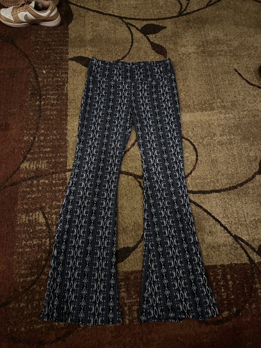 Navy & White Patterned Flare Pants size large